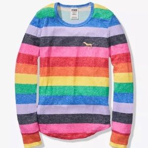 NWT VS Pink Cosy Rainbow Long Sleeve Top
